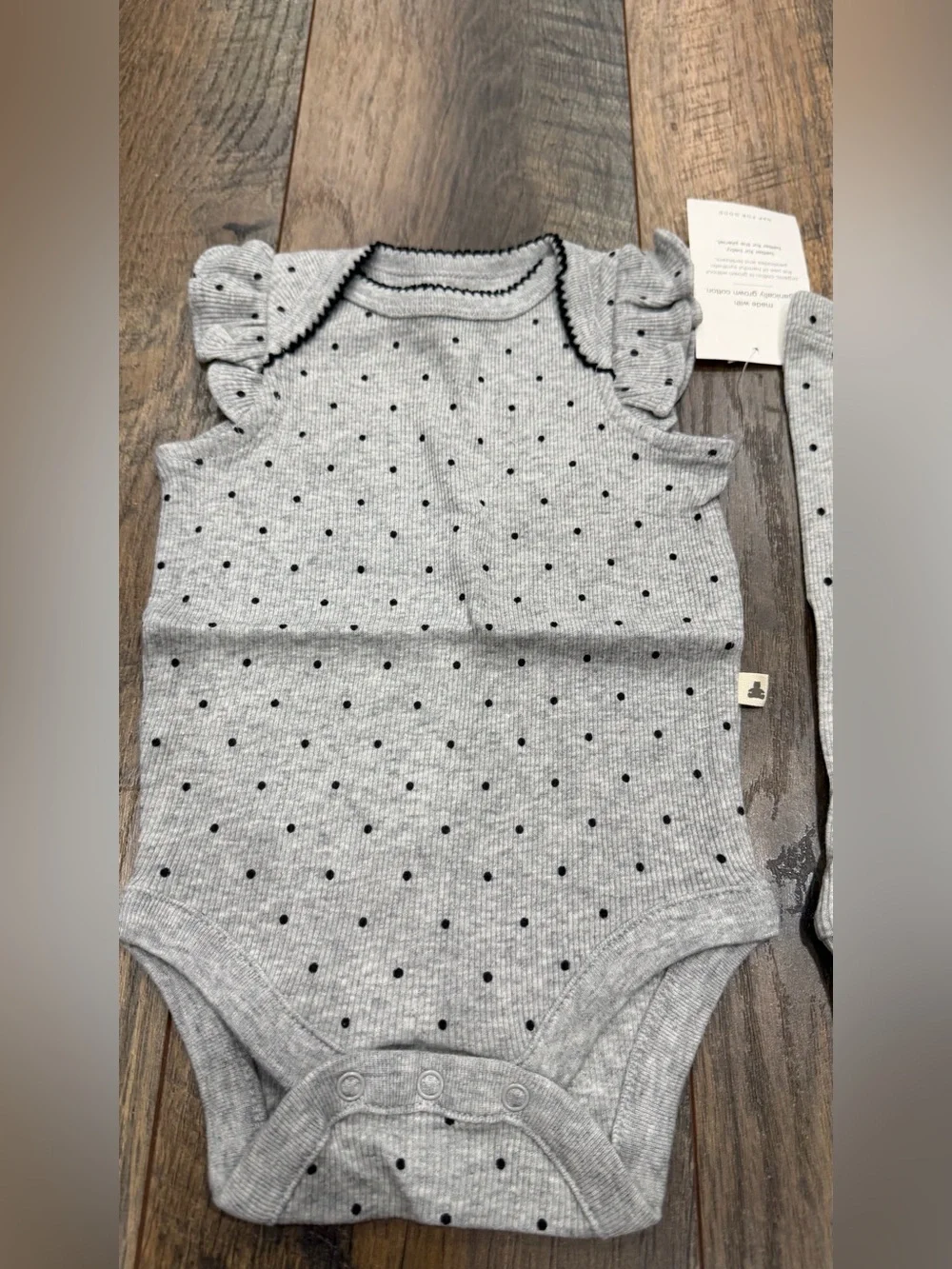 GAP Baby Gray Ribbed Knit Polka Dot Outfit Set Bodysuit & Pants Size 0-3 Months